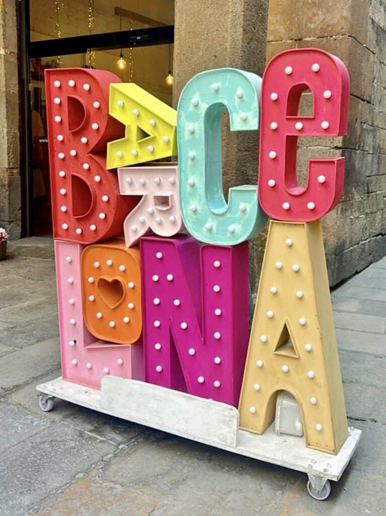 Colorful sign spelling Barcelona.