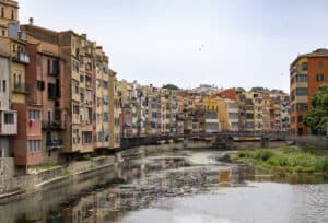 Buildings along the river in Girona, Spain