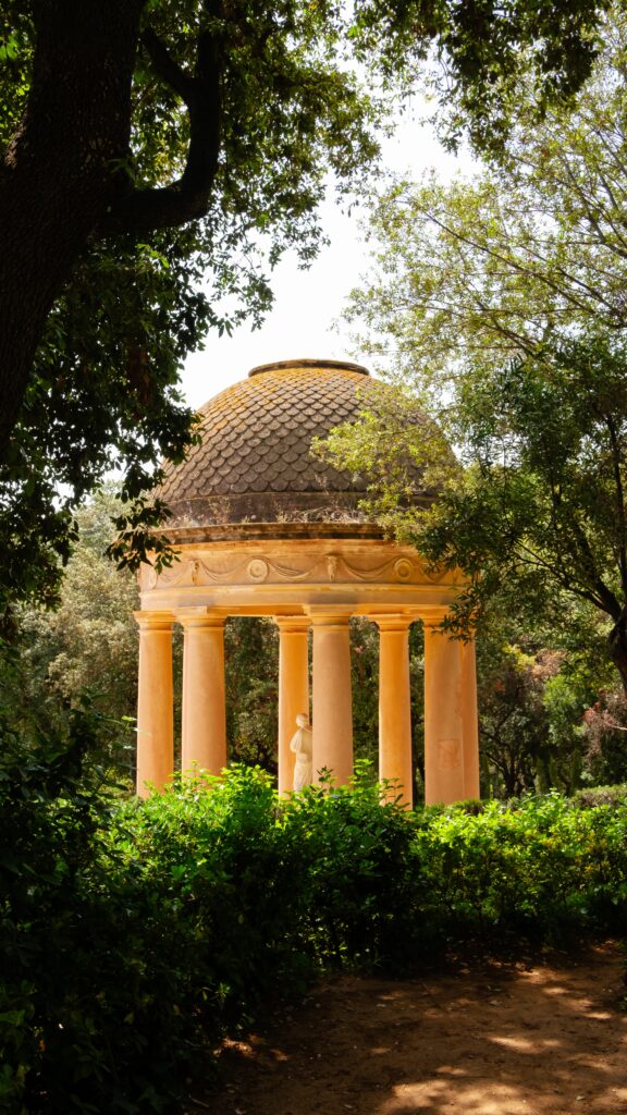 One of two stone gazebos that overlook the maze at Horta Park.