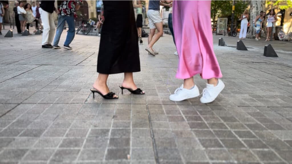 two girls in shoes