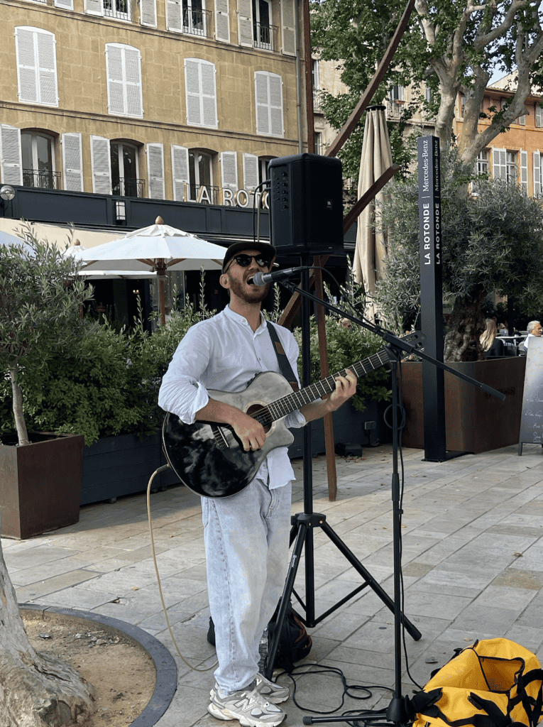 Musician performing a French song