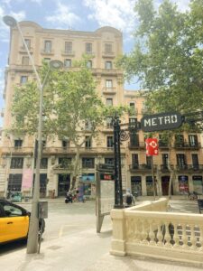 Photo of the entrance to a Barcelona metro station.