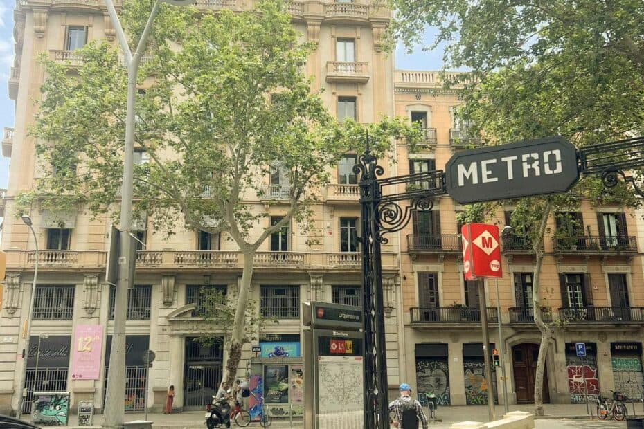Photo of the entrance to a Barcelona metro station.